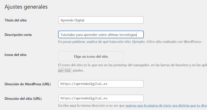 ajustes generales de wordpress ajustes generales de wordpress